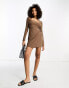 Фото #8 товара ASOS DESIGN square neck wrapped ballet skirt mini dress in taupe