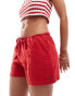 Pull&Bear linen look drawstring waist short in red