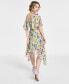 Фото #2 товара Women's Pleated V-Neck Floral-Print Chiffon Dress