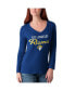 Фото #1 товара Women's Royal Los Angeles Rams Post Season Long Sleeve V-Neck T-shirt