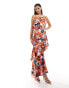 Фото #1 товара True Violet premium bandeau ruffle tiered maxi dress in orange floral