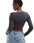 Фото #8 товара ASOS DESIGN square neck crop top with seam detail in charcoal