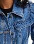 DTT Ciara denim jacket with frill detail in mid blue