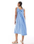 Vero Moda Tall cotton ruched neck maxi dress in blue stripe