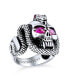 ფოტო #4 პროდუქტის Large Men's Biker Jewelry Halloween Devil Gothic Red CZ Eyes Serpent Snake Skull Head Ring Oxidized Sterling Silver