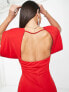 Фото #3 товара ASOS DESIGN Tall plunge neck ruched side midi dress with split in red