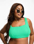 Simply Be square neck crinkle bikini top in bright green