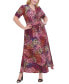 Plus Size Printed V-Neck Ruched Maxi Dress