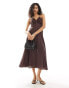 Фото #4 товара Ever New ruched bust detail midi dress in brown