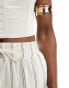 New Look linen wide leg trouser in cream stripe