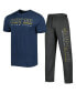 Men's Heathered Charcoal, Heathered Navy Distressed Notre Dame Fighting Irish Meter T-shirt and Pants Sleep Set