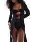 Фото #4 товара Aria Cove mesh ring detail maxi beach kimono co-ord in black