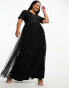 Фото #1 товара Maya Plus Bridesmaid short sleeve maxi tulle dress with tonal delicate sequins in black