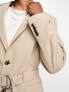 ASOS DESIGN skinny belted blazer in taupe in micro texture