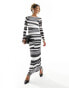 ASOS DESIGN printed mesh maxi dress in mono stripe