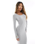 Missyempire soft ribbed long sleeve maxi dress in grey