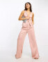 Kaiia button detail satin top co-ord in light pink