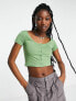 Daisy Street button front 90s crop top in soft khaki