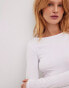 Фото #4 товара NA-KD boat neck long sleeve top in white