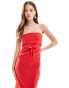 ASOS DESIGN bengaline bandeau midi dress with bow waist detail in red