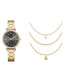 Women's Analog Shiny Gold-Tone Metal Bracelet Watch 33mm 4 Pieces Necklace Gift Set