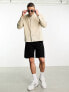 Bershka long sleeve grandad neck shirt in beige