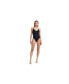 Фото #1 товара Plus Size Solid V neck one piece swimsuit with strap back detail