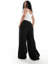 In The Style Plus contrast drawstring waist wide leg side stripe trousers in black