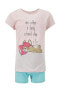 Kız Çocuk Turkuaz Kedi Baskılı Kısa Kol Pijama Takımı