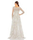 ფოტო #3 პროდუქტის Women's Embellished Wrap Over Illusion Long Sleeve A Line Gown