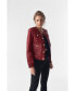 ფოტო #2 პროდუქტის Women's Collarless Stunning Studs Closure Leather Jacket, Burgundy