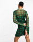 Фото #4 товара Monki long sleeve mesh dress in green check