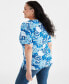Фото #4 товара Plus Size Printed Cuffed-Sleeve Boat Neck Top, Created for Macy's