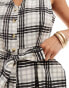 Wednesday's Girl button through tie waist romper in beige check