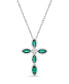 Фото #1 товара Macy's lab-Grown Green Emerald and Lab-Grown White Sapphire (1-1/4 ct. t. w.) Marquise Bezel Set Cross Pendant Necklace Set in Sterling Silver