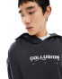 COLLUSION distressed hoodie in washed black with tie detail