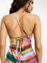 ASOS DESIGN Petite satin cami lace up back mini dress in multi stripe print