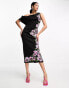 ASOS DESIGN one shoulder draped midi dress with pink sequin embellishment in black