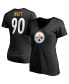 Фото #2 товара Women's T.J. Watt Black Pittsburgh Steelers Player Icon Name and Number V-Neck T-shirt