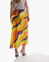 ASOS DESIGN Curve satin bias midi skirt in bright tie dye print