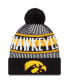 Фото #1 товара Men's Black Iowa Hawkeyes Logo Striped Cuff Knit Hat with Pom