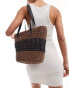 Фото #4 товара My Accessories two tone straw tote bag in brown and black