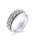 Фото #2 товара Wide Unisex Heavy Braided Wheat Weave Woven Wire Twisted Rope Cable Wedding Band Ring For Men's Women Beveled Edge Oxidized .925 Sterling Silver 8MM