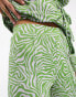 Фото #3 товара River Island co-ord high waist zebra print wide leg trouser in green