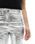 Фото #4 товара River Island Petite straight leg trouser in silver metallic