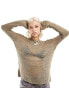 Фото #4 товара COLLUSION Unisex open stitch knitted crewneck in taupe