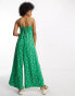 ASOS DESIGN Tall strappy culotte jumpsuit in green floral print 34 - фото #4