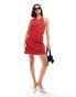 ASOS DESIGN denim halter neck dress in red Красный, S - EU 36-38 - фото #4