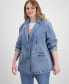 Фото #4 товара Plus Size Denim Long-Sleeve Blazer Jacket