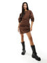 Фото #1 товара ASOS DESIGN pleated banana sleeve twill mini dress in chocolate